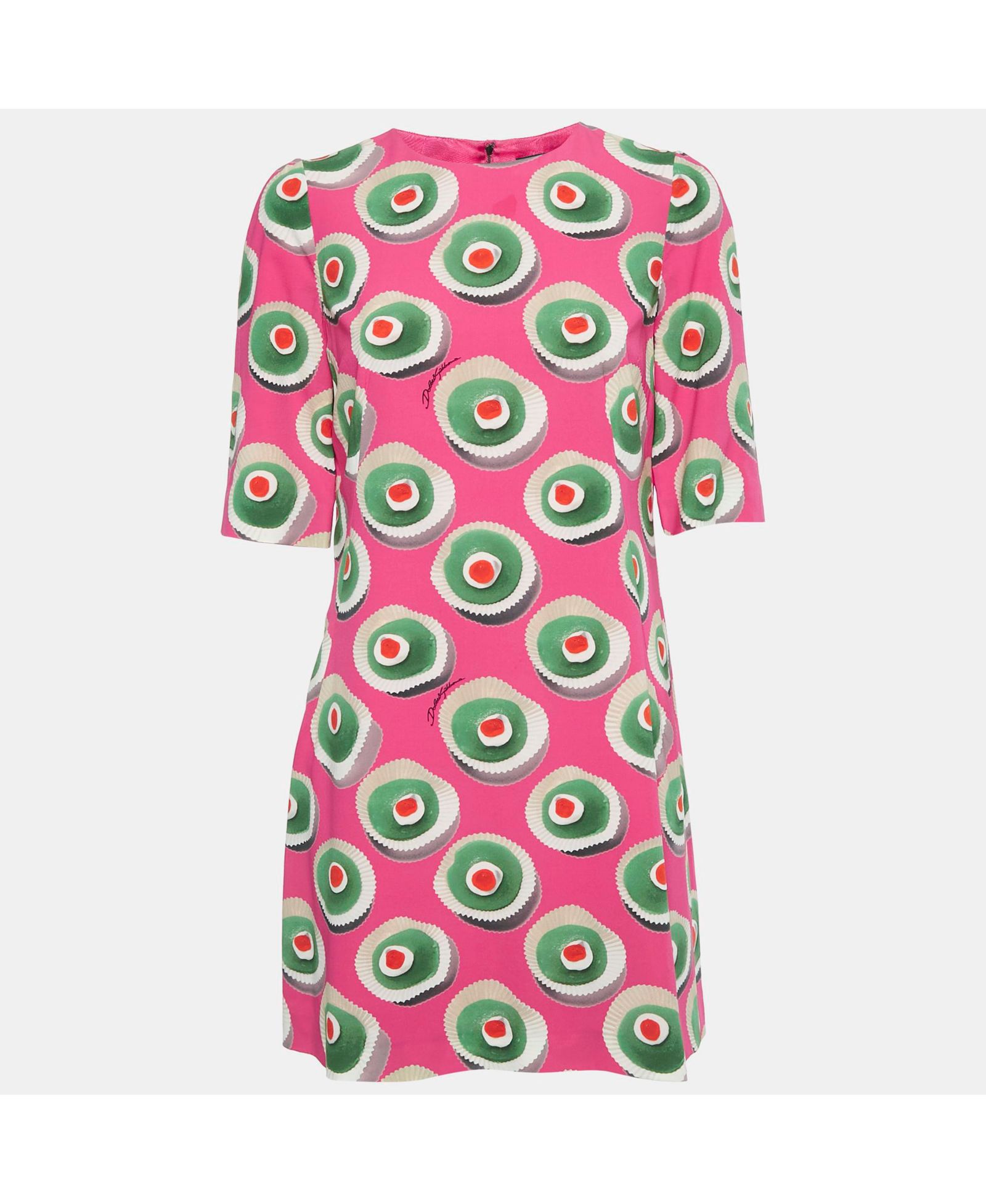 Pre-Owned Dolce & Gabbana Women's Pink Sicily Cupcake Print Silk Mini Dress