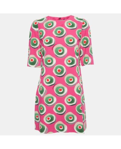 Pre-Owned Dolce & Gabbana Women's Pink Sicily Cupcake Print Silk Mini Dress