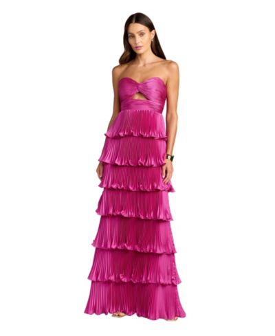 Женское вечернее платье Mac Duggal Pleated Charmeuse Strapless Tiered Ruffle