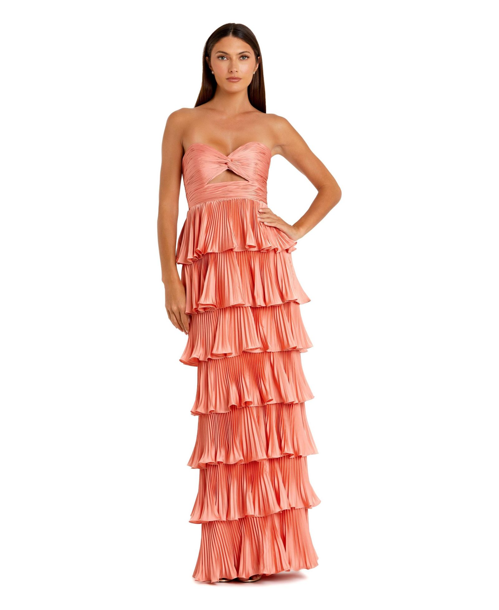 Женское вечернее платье Mac Duggal Pleated Charmeuse Strapless Tiered Ruffle
