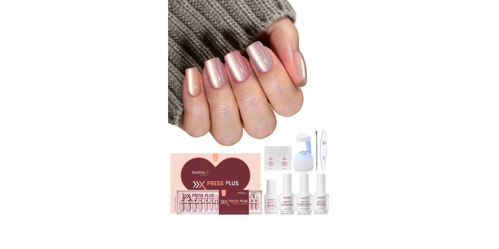 Набор накладных ногтей Beetles X Press Short Square Cat Eye Nude (224 pcs)