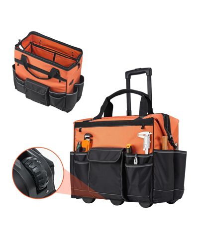 Mecale Rolling Tool Bag on Wheels, 110 lb Capacity, 27 Pockets Heavy-Duty Tool Organizer, Telescoping Handle, Stable Base