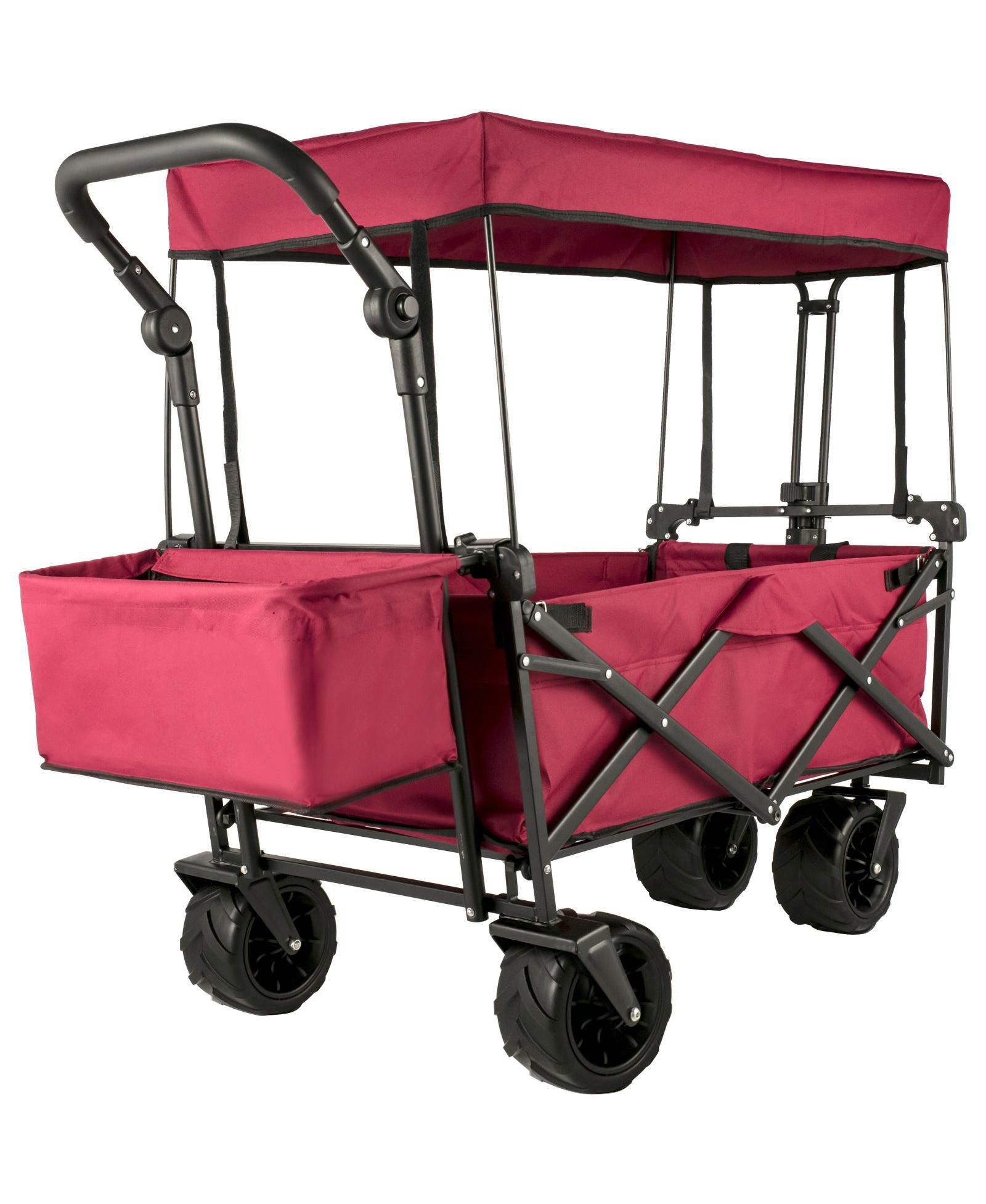 Mecale Extra Large Collapsible Garden Cart with Removable Canopy, Folding Wagon with Wheels and Rear Storage