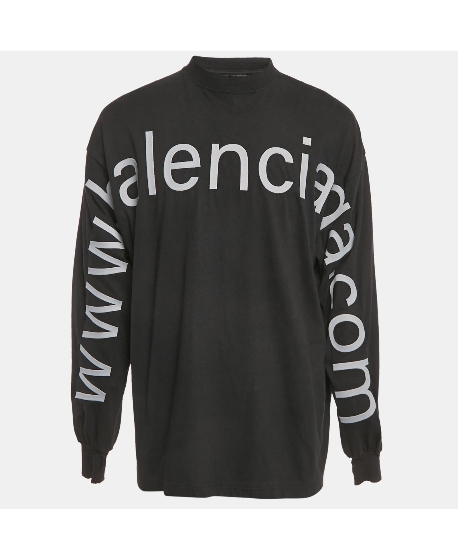 Pre-Owned Balenciaga Men's Unisex Black Brand Website Embroidered Cotton Distressed Sweatshirt