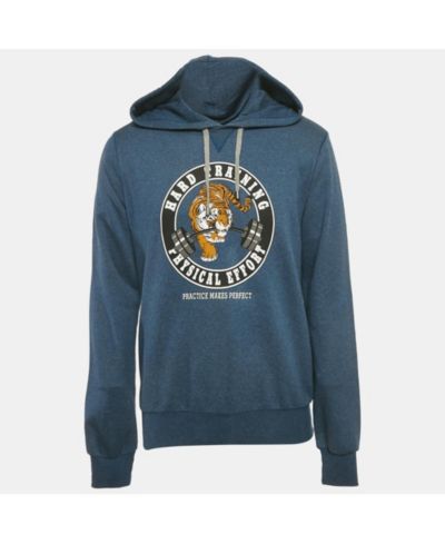Pre-Owned Dolce & Gabbana Men's Blue Tiger Print Cotton Hoodie