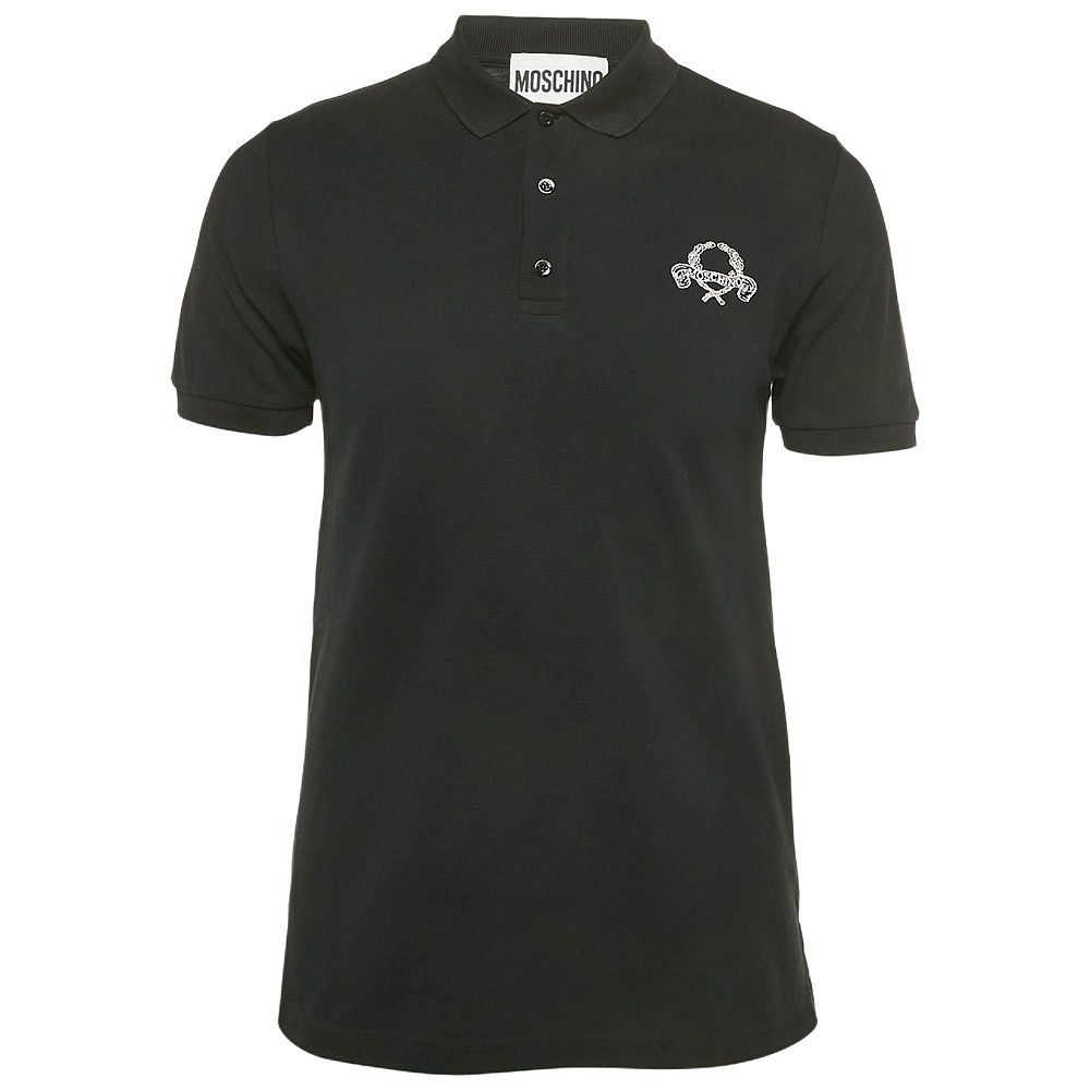 Pre-Owned Moschino Men's Couture Black Embroidered Cotton Polo T-Shirt