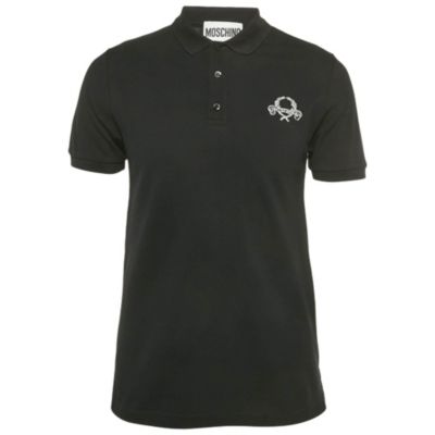 Pre-Owned Moschino Men's Couture Black Embroidered Cotton Polo T-Shirt