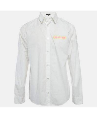 Мужская рубашка Pre-Owned Versace Men's White Cotton Logo Printed Shirt