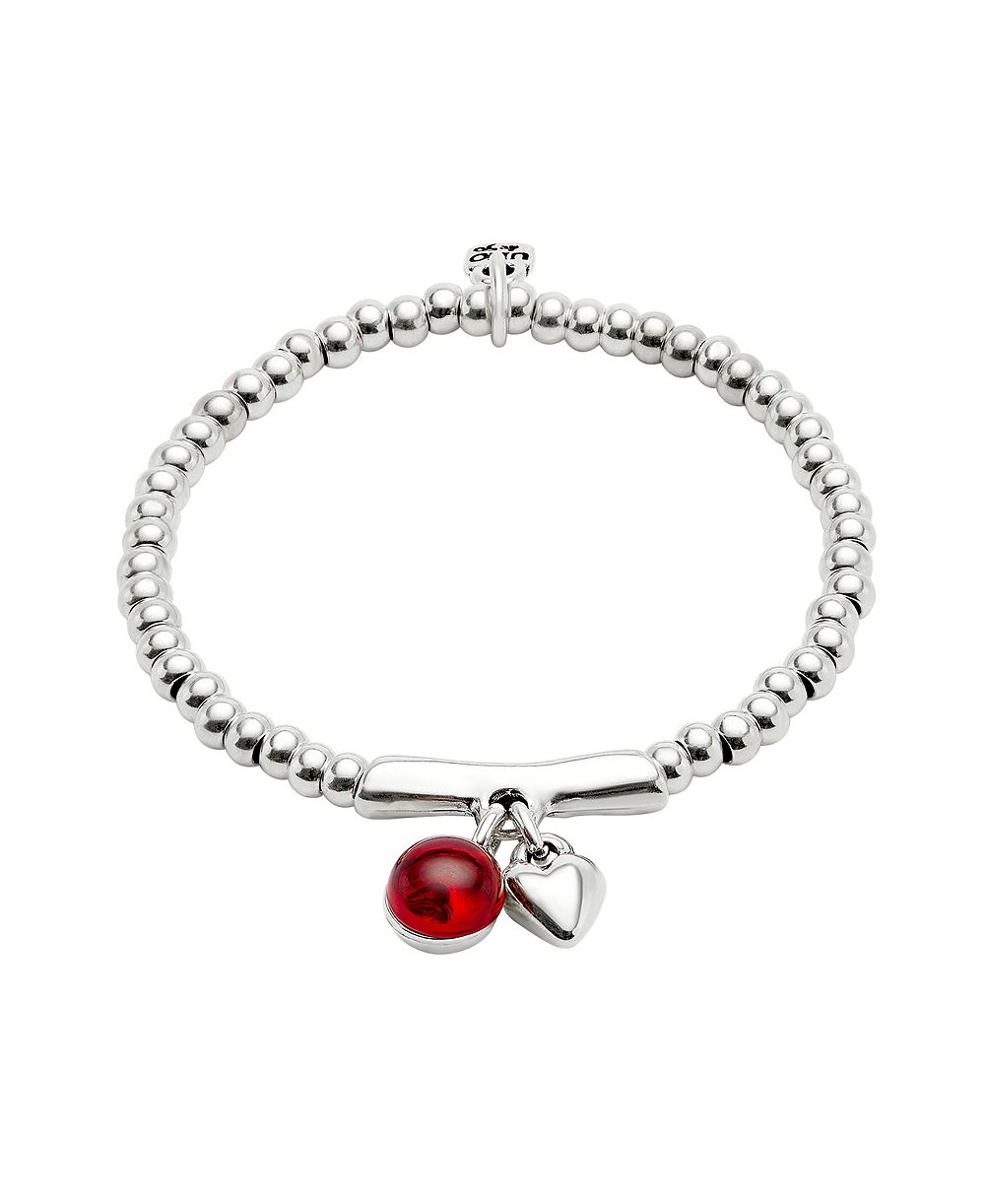 Браслет UNOde50 с бусинами из серебра и стеклом Murano, красный, с подвеской-сердцем