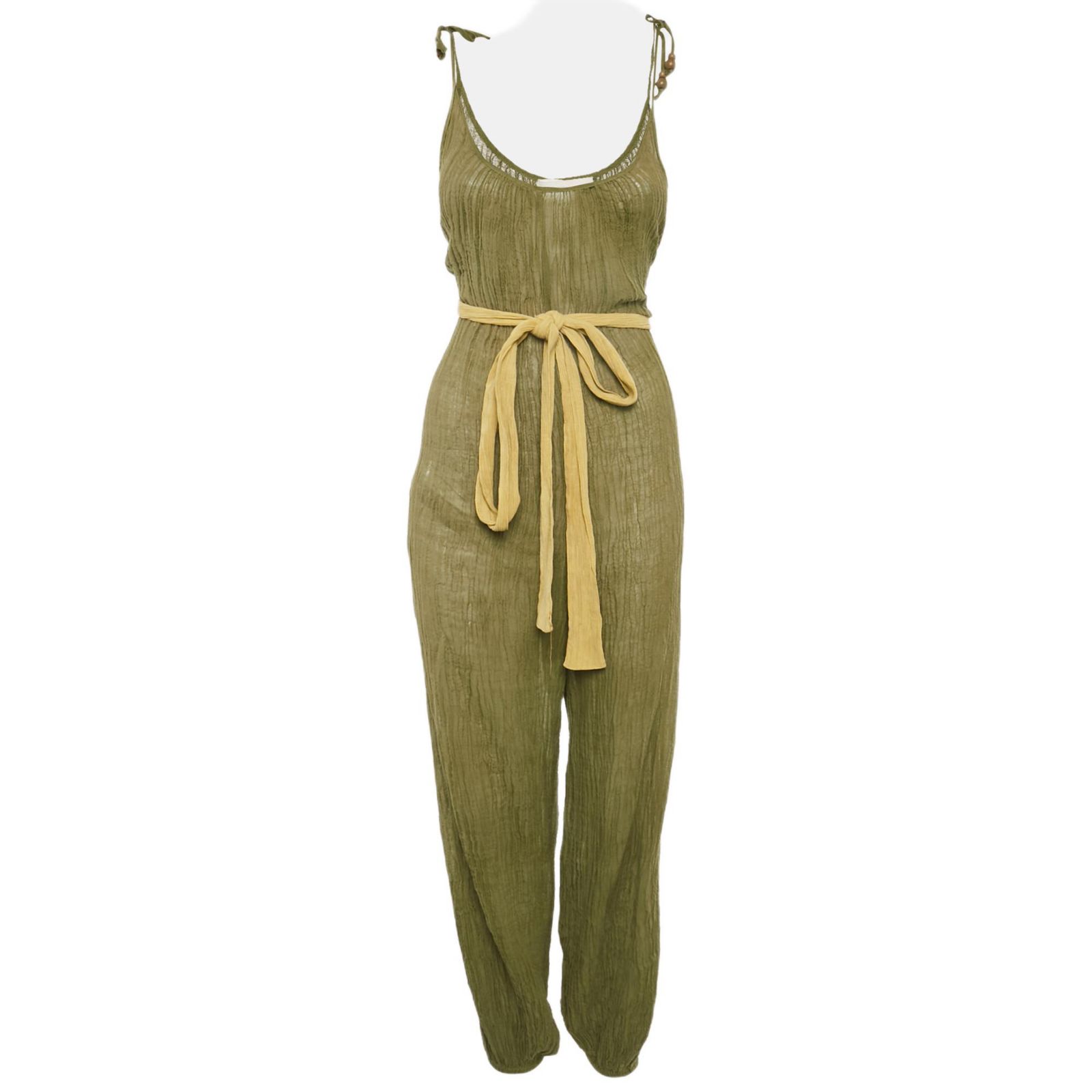 Pre-Owned Zimmermann Women's Olive Green Ramie & Cotton Belted Jumpsuit