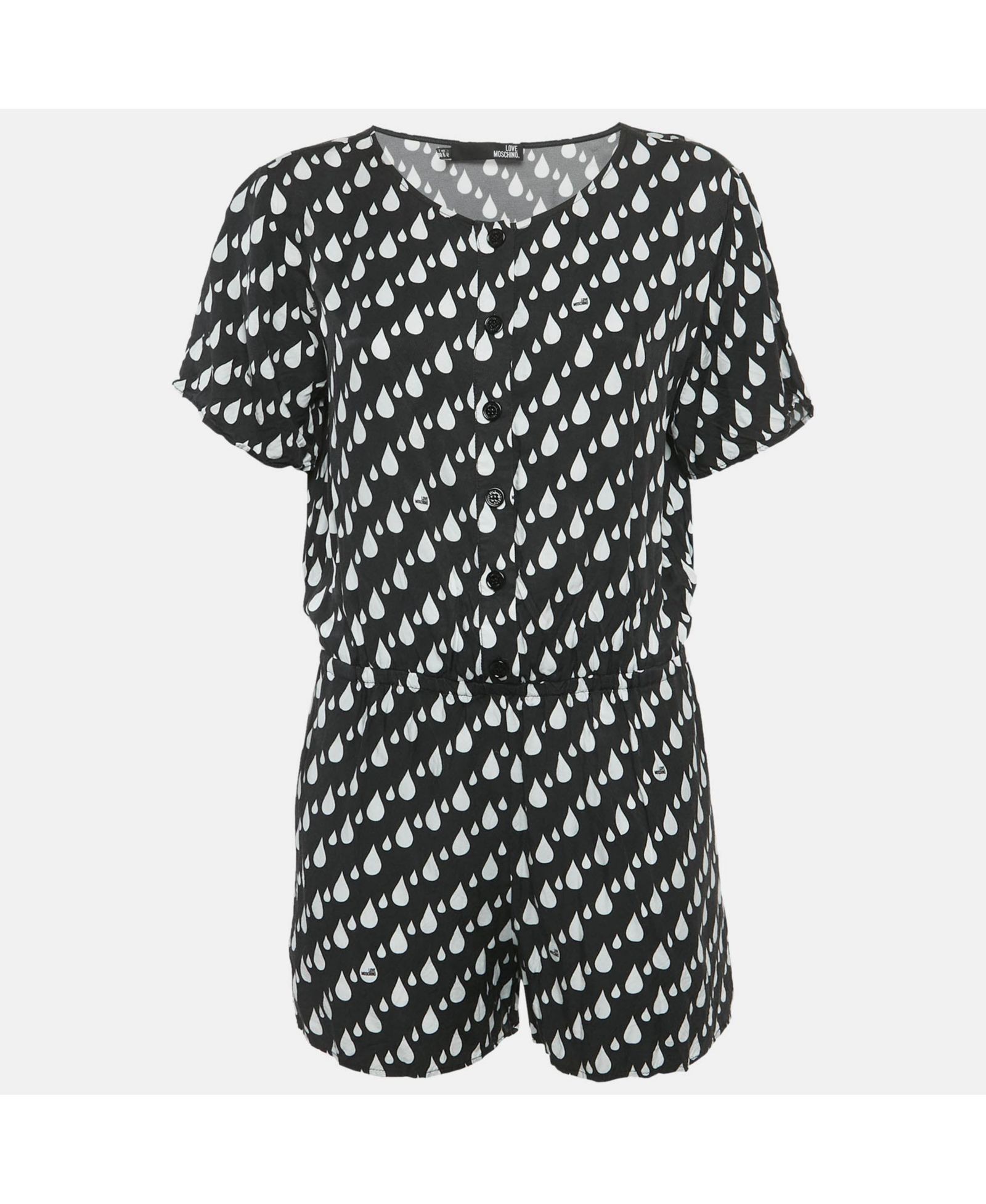 Pre-Owned Love Moschino Women's Black Drop Print Short Sleeved Playsuit