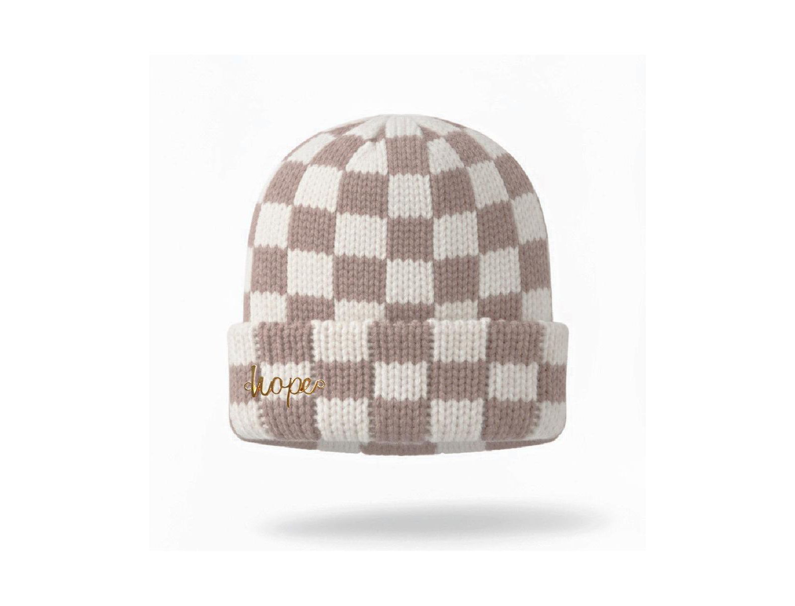 Женский вязаный бини Headbands of Hope Two-Tone Checkerboard Knit Beanie - Cream + Brown
