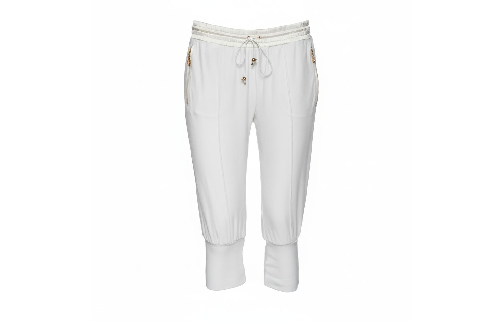 Брюки Roberto Cavalli Women's White Cotton Rib Knit Detailed Cropped