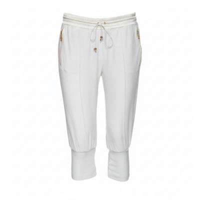 Pre-Owned Roberto Cavalli Women's White Cotton Rib Knit Detailed Cropped Joggers