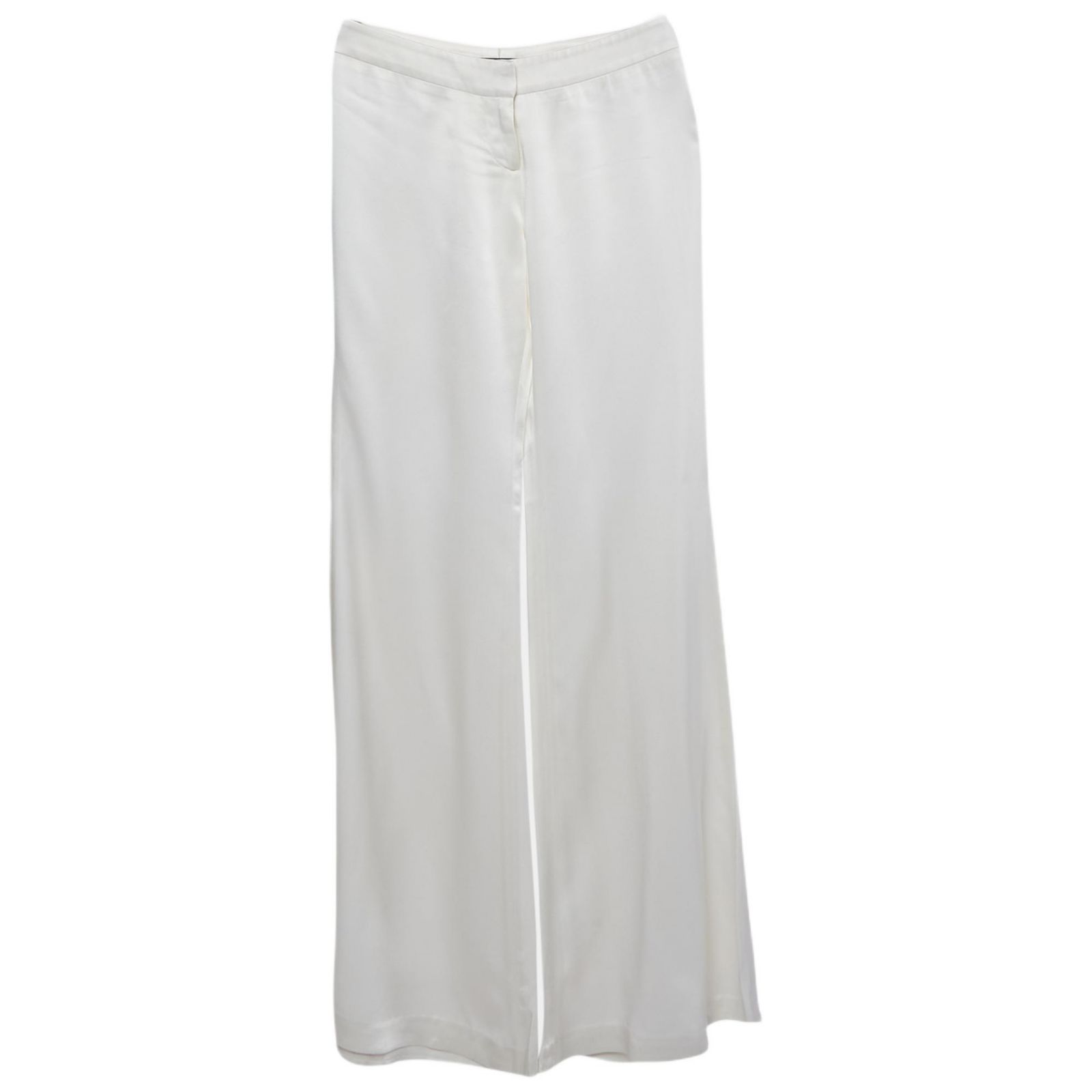 Pre-Owned Balmain Women's White Satin Flared High Rise Trousers