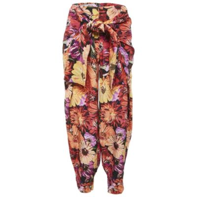Pre-Owned Stella McCartney Женские шелковые брюки с цветочным принтом и завязками