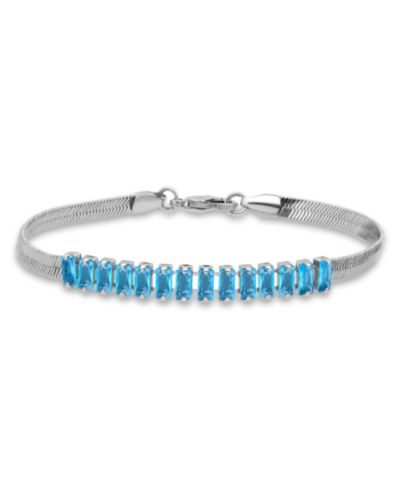 Macy's Herringbone 5 ct. t.w Blue Cubic Zirconia Baguette Stones on Herringbone Chain Tennis Bracelet, Created for Macy's