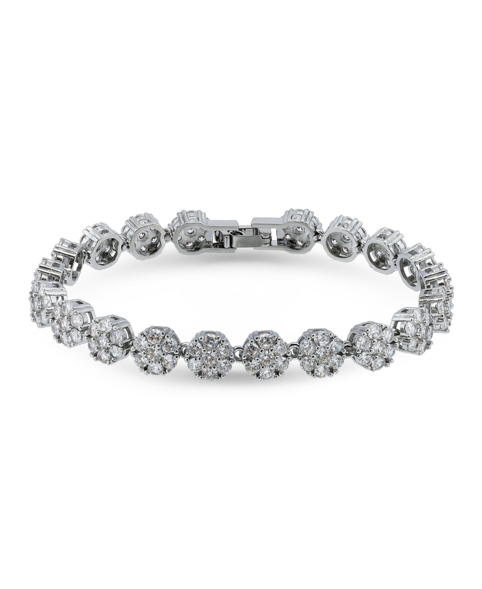 Macy's 7 ct. t.w 2mm Round Cut Cubic Zirconia Stones Cluster Flower Link Bracelet, Created for Macy's