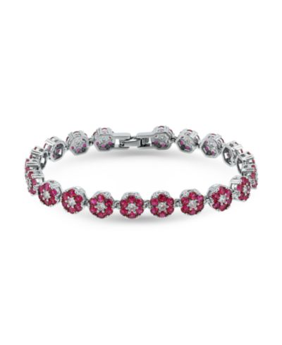 Браслет Macy's 1 ct. t.w 2mm Round Cut Cubic Zirconia Ruby Red Glass Stones Cluster Flower Link