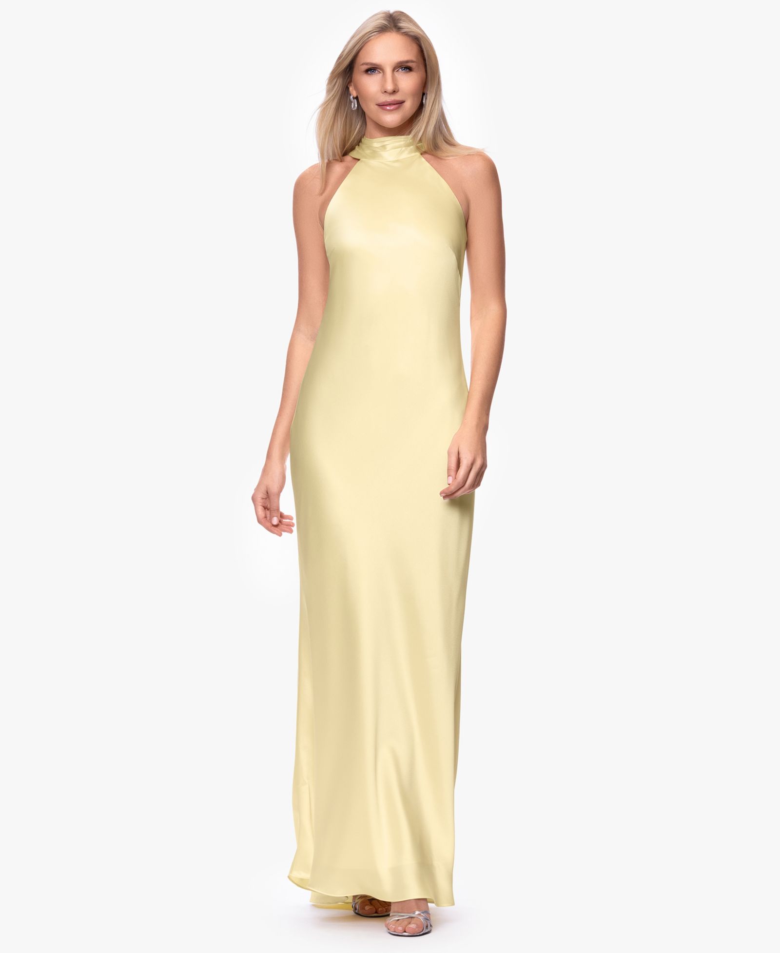 XSCAPE Petite Sleeveless Tie-Neck Long Gown