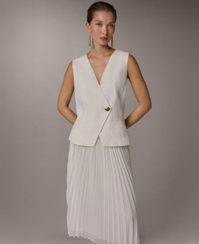 Donna Karan New York Женский комплект из топа без рукавов с V-образным вырезом и плиссированной юбки