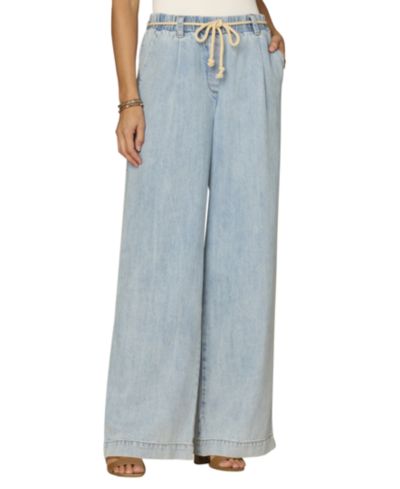 Democracy Petite Pleated Wide-Leg Rope Tie Belt Pants