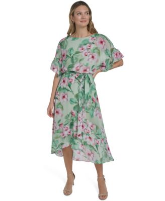 Jessica Howard Petite Jewel Neck Ruffle-Sleeve Dress