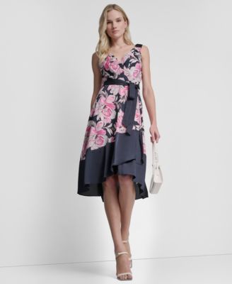 DKNY Petite Color-Block Faux Wrap Dress
