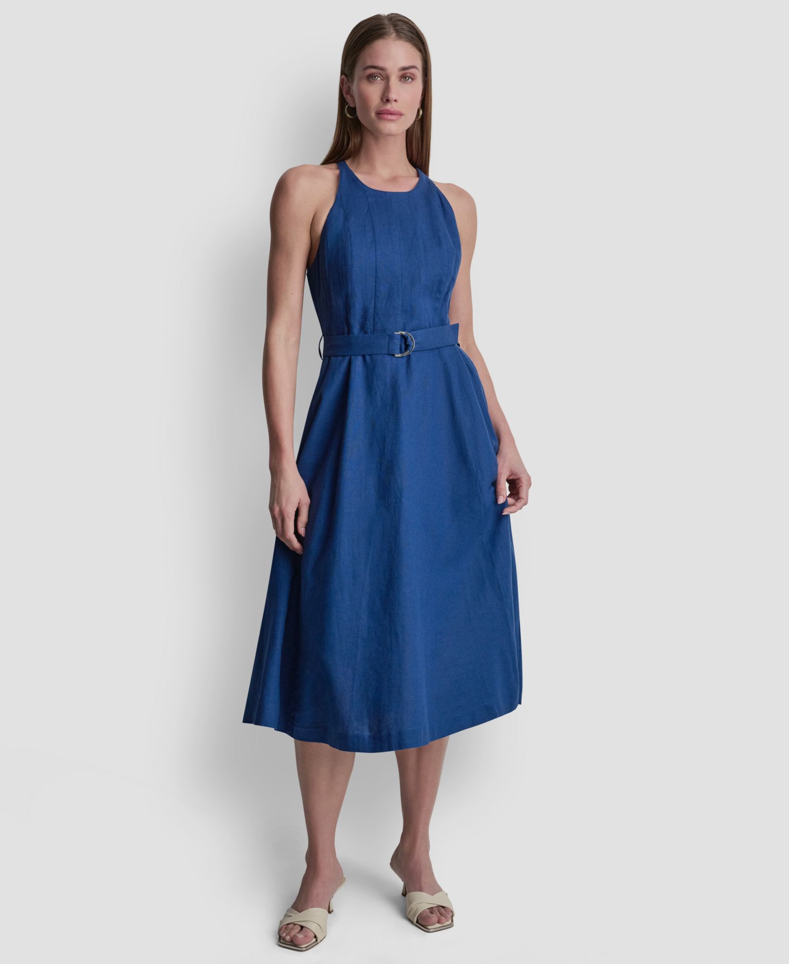 Женское платье DKNY Sleeveless Crew Neck Belted Midi