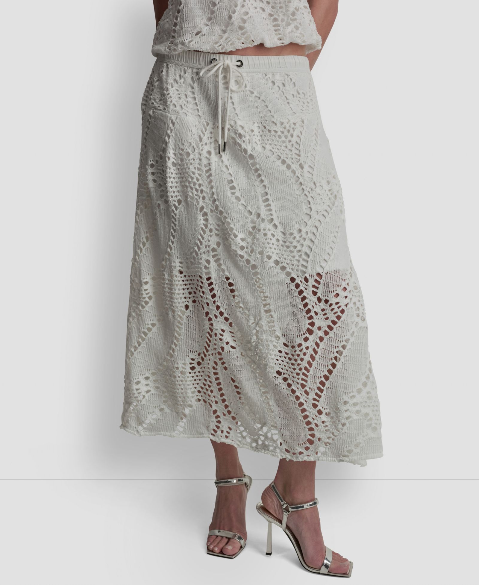 DKNY Women's Crochet Leaf Pull-On Midi Skirt