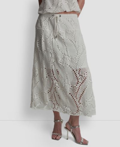 DKNY Women's Crochet Leaf Pull-On Midi Skirt