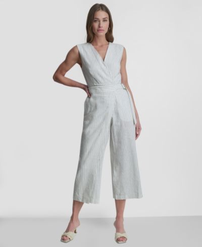 Женский полосатый комбинезон с запахом DKNY