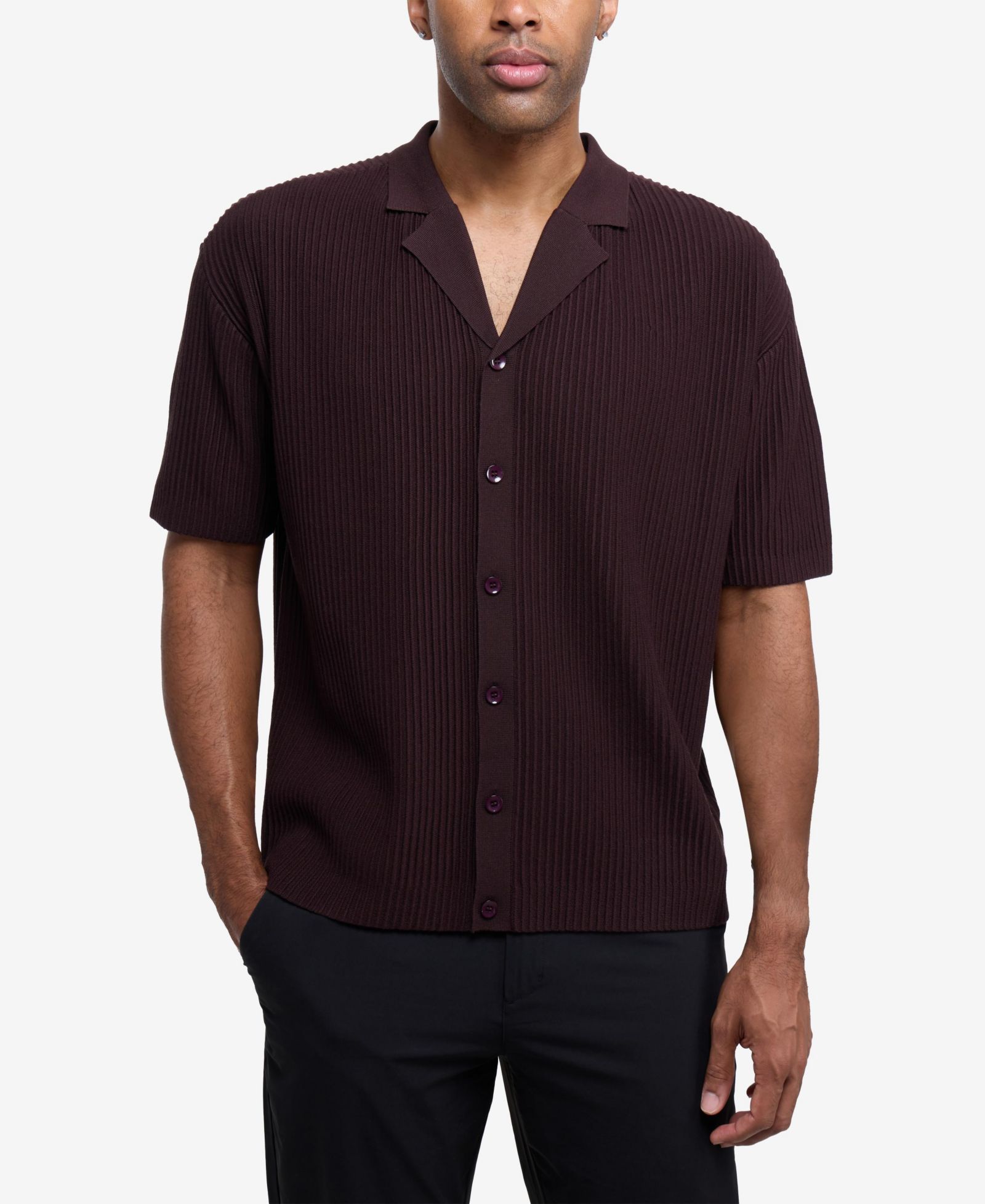 XRAY Men's Short Sleeve Vertical Ottoman Camp Collar Button Down Sweater Polo