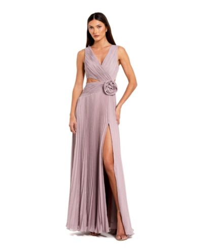 Женское вечернее платье Mac Duggal Pleated V-Neck Cutout Gown с разрезом Rosette