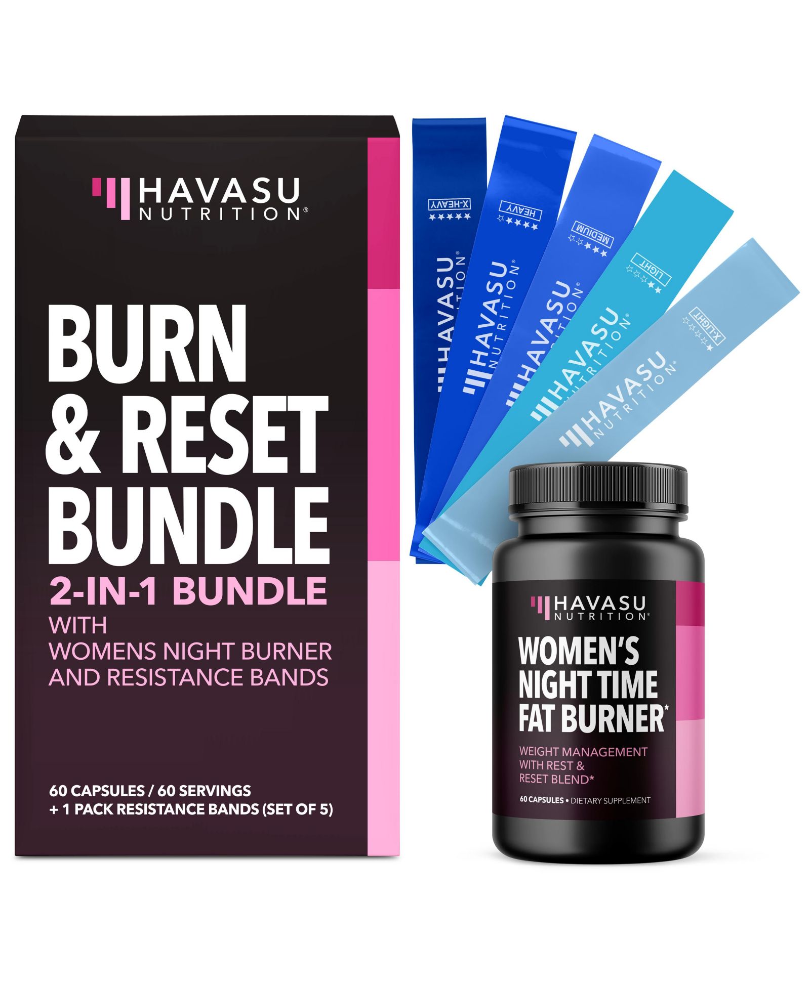 HAVASU NUTRITION набор Havasu Burn and Band Reset: жиросжигатель для женщин и фитнес-резинки