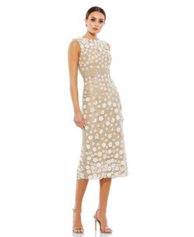 Mac Duggal Petite Floral Applique Sleeveless Midi Dress
