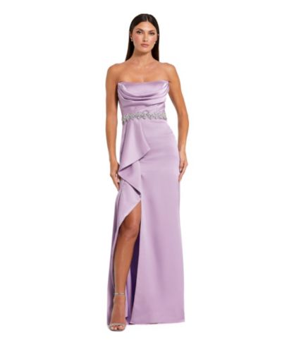 Mac Duggal Женское вечернее платье из атласа без бретелек с декоративным поясом