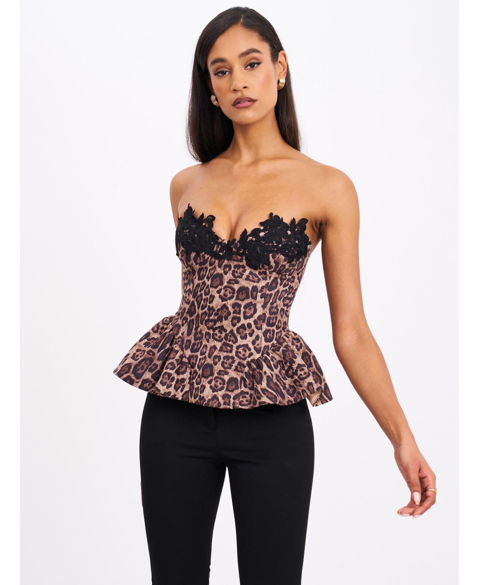 Женский топ Miss Circle Qiara Cheetah Print Peplum с отделкой из кружева