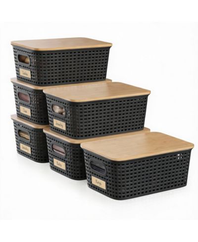 Контейнеры для хранения YIGII 6-Piece Stackable Bamboo Lid