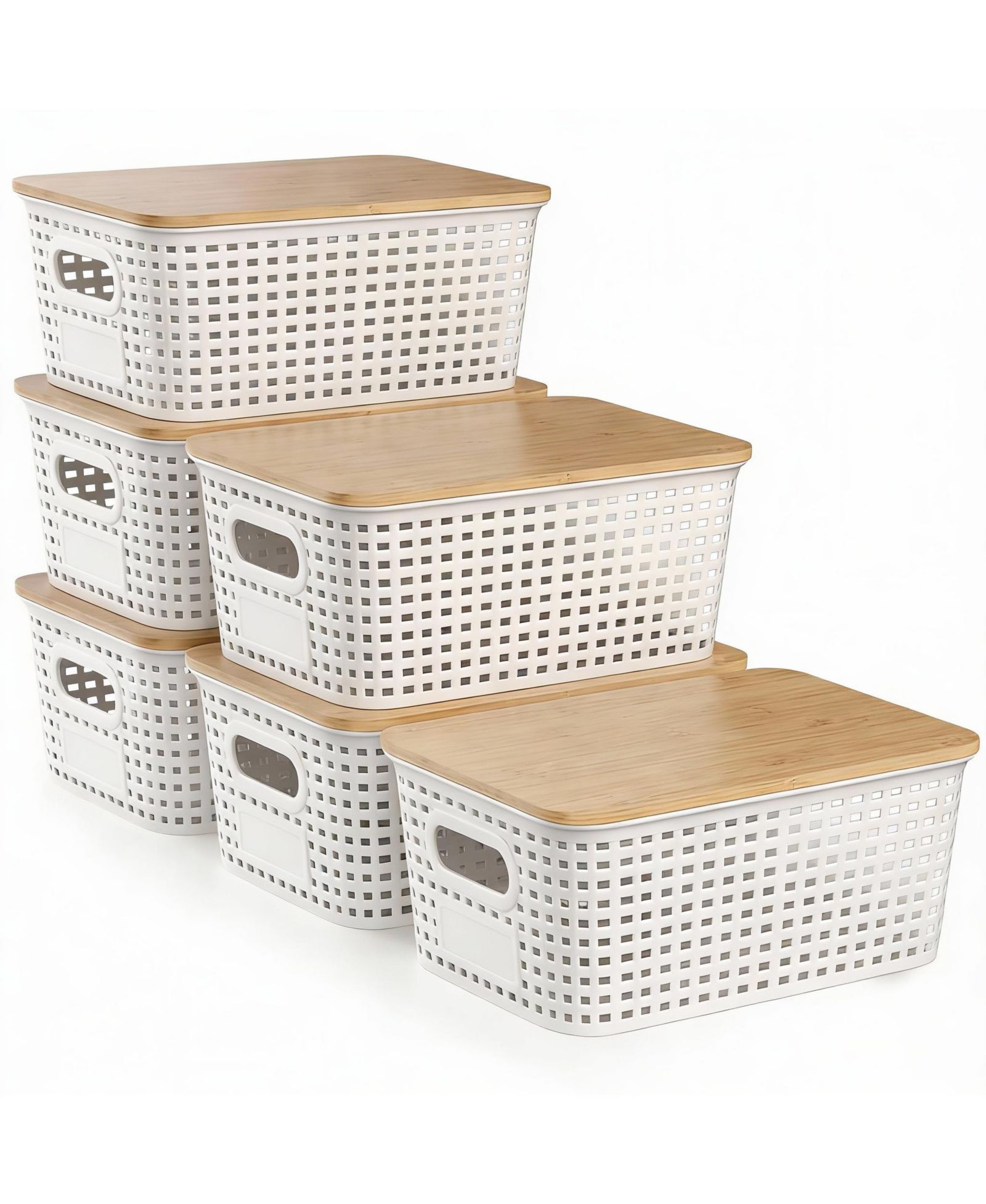 YIGII 6-Piece Stackable Bamboo Lid Storage Bins for Small Space Organization