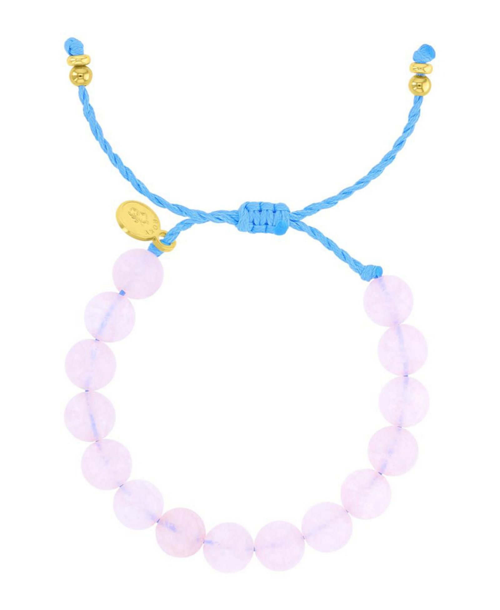 ROXY Brass Yellow Flat Beads Rose Quartz Beads Adjustable Bracelet