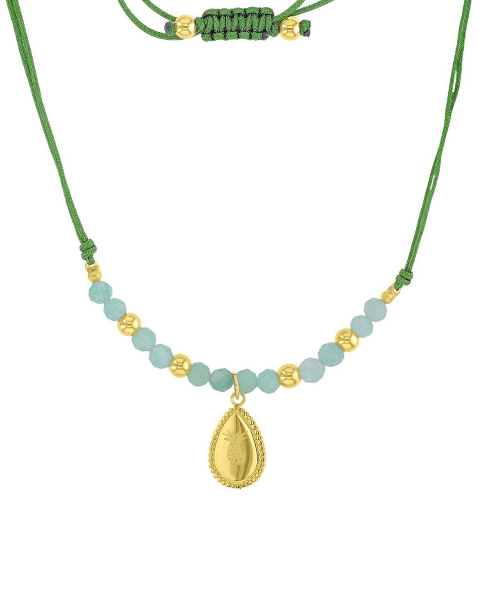 ROXY Waterproof Yellow Pineapple Pattern Green Aventurine Adjustable Necklace