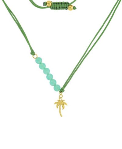 ROXY Waterproof Yellow Palm Tree Green Aventurine Adjustable Necklace