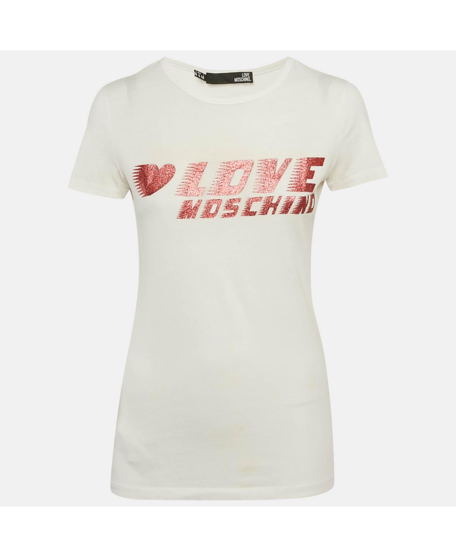 Pre-Owned Love Moschino Женская хлопковая трикотажная футболка с блестящим логотипом, белая