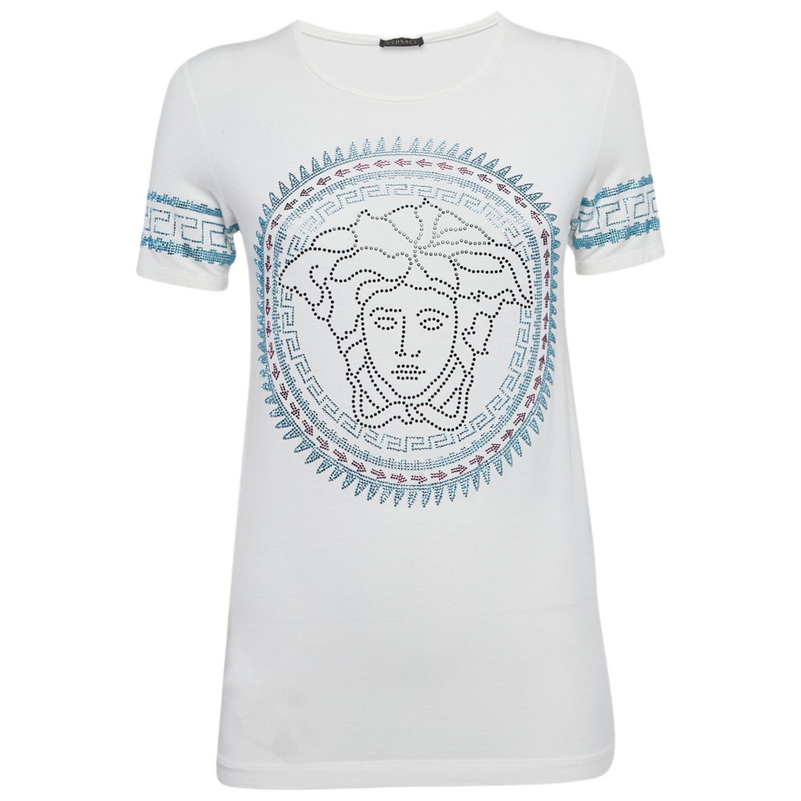 Женская футболка Versace Medusa Embellished Jersey, белая, б/у
