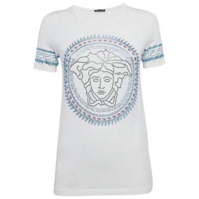 Женская футболка Versace Medusa Embellished Jersey, белая, б/у