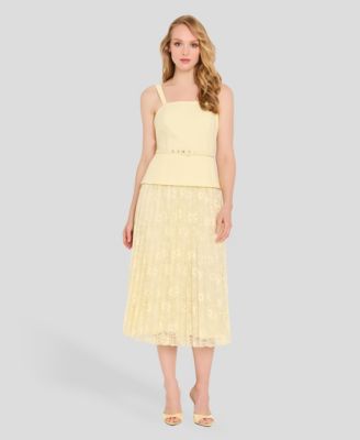 Tahari ASL Women's Square Neck Mixed Media Dress