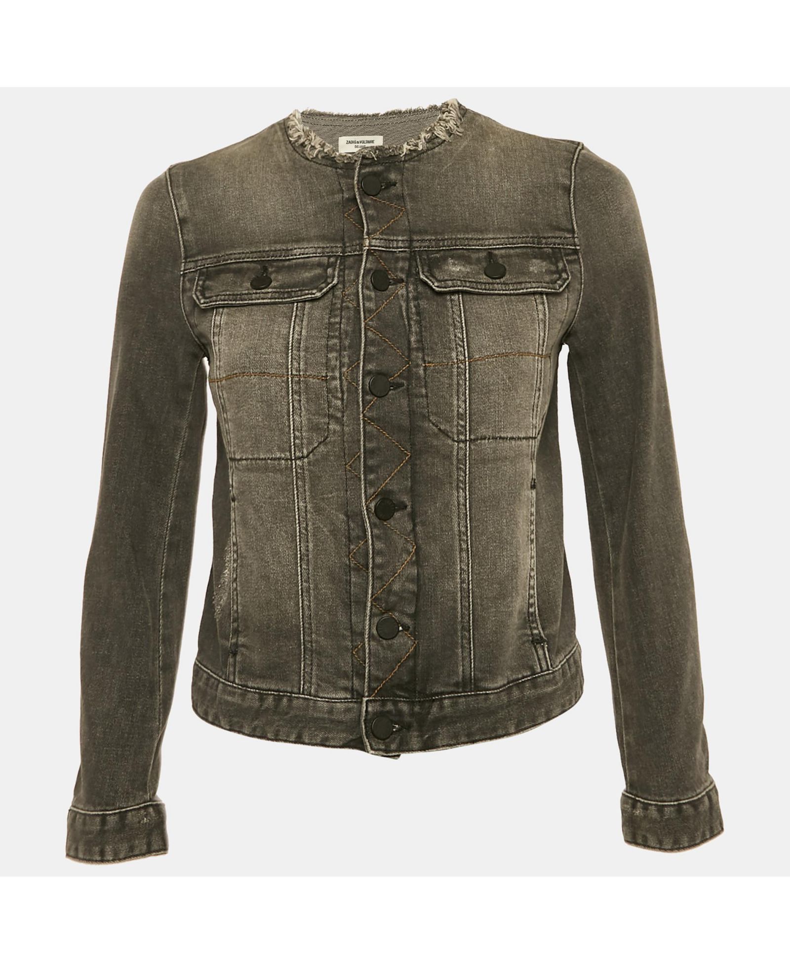 Женская джинсовая куртка Zadig & Voltaire Grey Distressed Embroidered Kiok Gris Brode