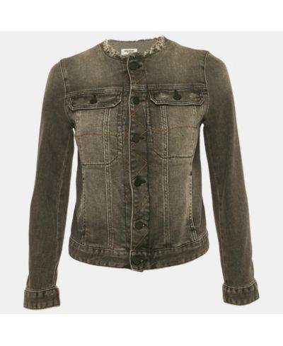 Pre-Owned Zadig & Voltaire Women's Pre-Owned Zadig and Voltaire Grey Distressed Denim Embroidered Kiok Gris Brode Jacket