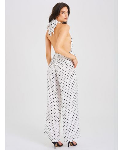 Miss Circle Women's Oriana White Polka Dots Halter Jumpsuit